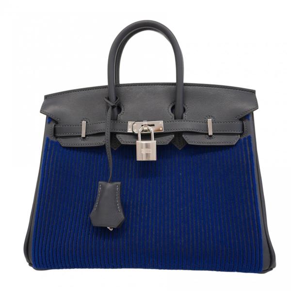 ★SALE【5oc1109-3-e-g】エルメス ハンドバッグ バーキン25コートアコート スイフト タフタージュ キャバン/ブルーサフィール シルバー金具 B刻印【中古】レディース HERMES（エルメス） ☆SALE【5oc1109-3-e-g】エルメス ハンドバッグ
