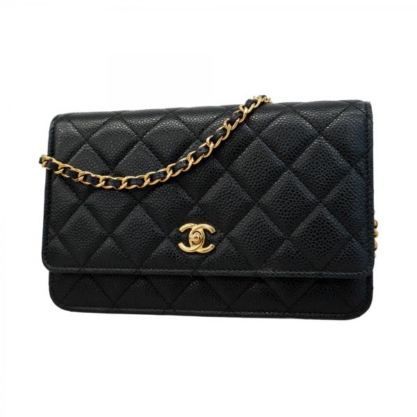【5pa1323-h】シャネル ショルダーウォレット マトラッセ キャビアスキン ブラック ゴールド金具【中古】レディース CHANEL（シャネル） ☆最終価格☆SALE【5pa1323-h】シャネル