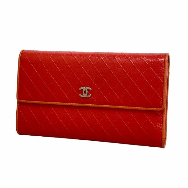 【5pb1610】シャネル 三つ折り長財布 ビコローレ キャビアスキン レッド シルバー金具【中古】レディース CHANEL（シャネル） ☆SALE【5pb1610】シャネル 三つ折り長財布