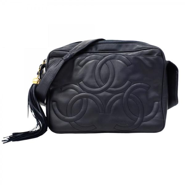 【5pb1911】シャネル ショルダーバッグ トリプルココ フリンジ付きチェーンショルダー ラムスキン ネイビー ゴールド金具【中古】レディース CHANEL（シャネル） ☆最終価格【5pb1911】シャネル ショルダーバッグ