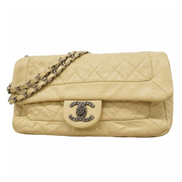【5pb2164-h】シャネル ショルダーバッグ マトラッセ Wチェーン ヴィンテージカーフ ベージュ シルバー金具【中古】レディース CHANEL（シャネル） ☆最終価格☆SALE【5pb2164-h】シャネル
