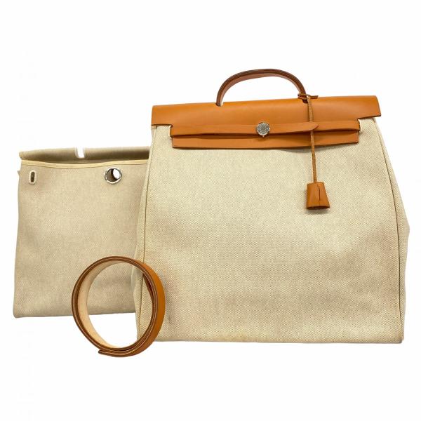 【5pb2628】エルメス ハンドバッグ エールバッグMM トワルアッシュ ナチュラル シルバー金具 □C刻印 2wayバッグ【中古】レディース HERMES（エルメス） ☆最終価格【5pb2628】エルメス ハンドバッグ