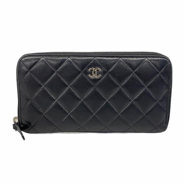 【5pb3018】シャネル 長財布 マトラッセ ラムスキン ブラック シルバー金具【中古】レディース CHANEL（シャネル） ☆最終価格【5pb3018】シャネル 長財布 マトラッセ