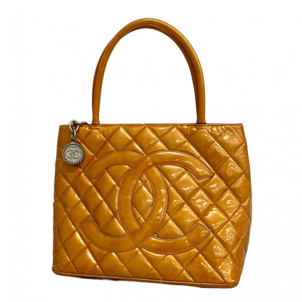 【5pa0915】シャネル トートバッグ 復刻トート パテントレザー イエロー シルバー金具【中古】レディース CHANEL（シャネル） ☆最終価格【5pc3892】シャネル トートバッグ 復刻