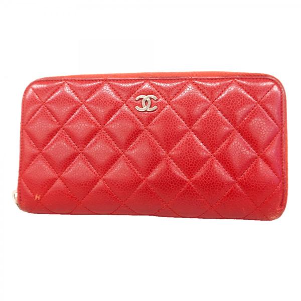 ★SALE【6db1459】シャネル 長財布 マトラッセ キャビアスキン レッド シルバー金具【中古】レディース CHANEL（シャネル） ☆最終価格☆SALE【6db1459】シャネル 長財布