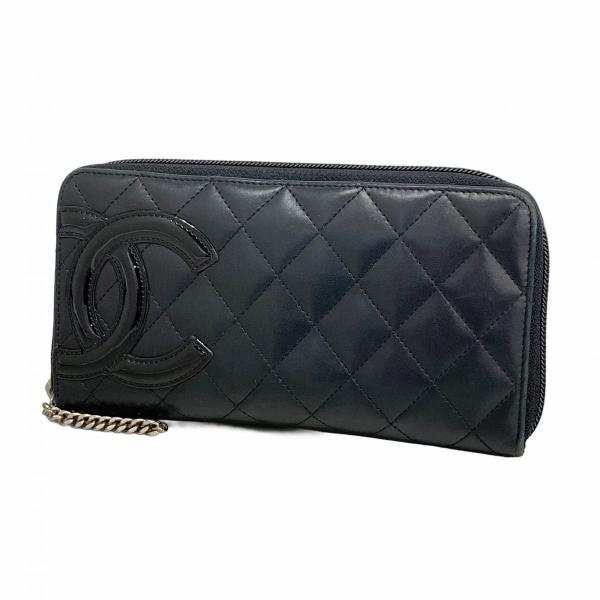 【6dc2263-k】シャネル 長財布 カンボン ラムスキン パテントレザー ブラック シルバー金具【中古】レディース CHANEL（シャネル） ☆最終価格【6dc2263-k】シャネル 長財布 カンボン