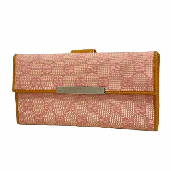 GUCCI 長財布 ピンク ブラウン ストライプ GUCCI グッチ 財布 長財布/プチ マーモント レザー ライトピンク