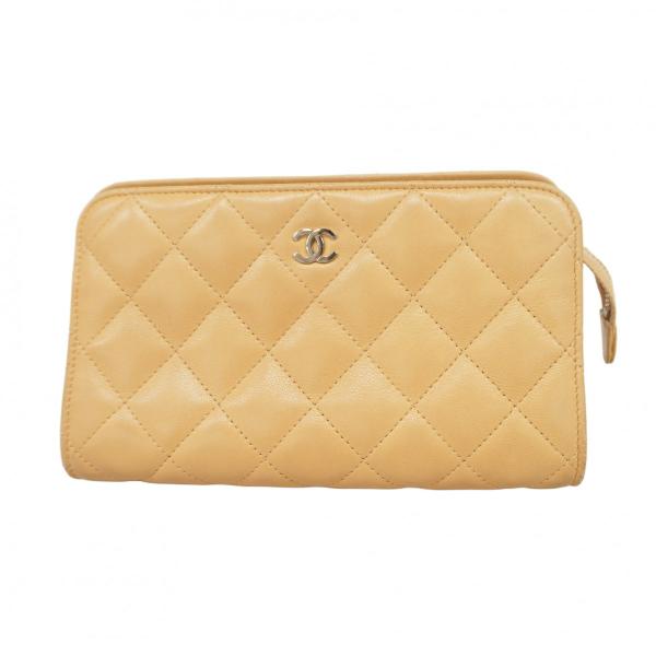 CHANEL 【5ie5810】シャネル ポーチ マトラッセ ラムスキン ベージュ  