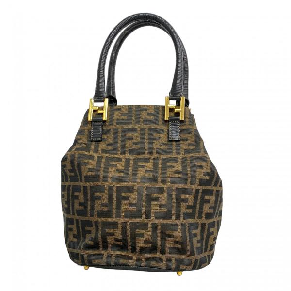 【美品】FENDI☆ズッカ　総柄　キャンバス　金金具　バニティ　ポーチ　袋付き FENDI フェンディ ズッカ バニティポーチ