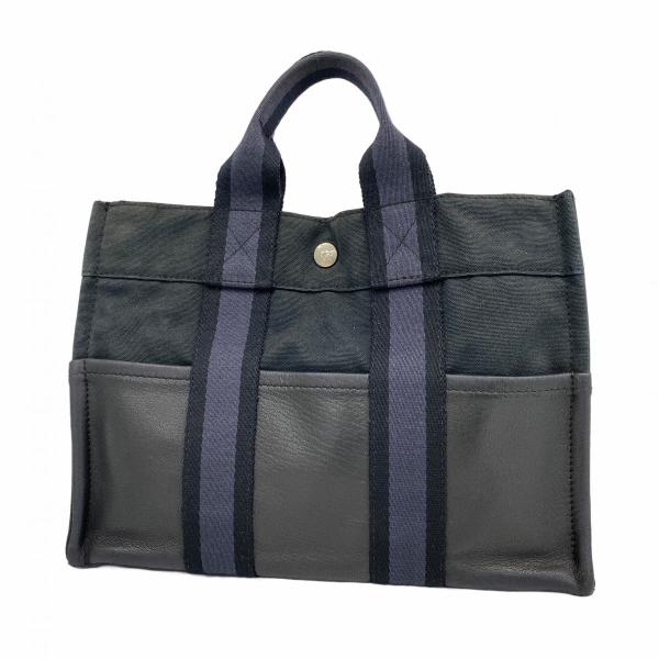 【5pb2761】エルメス ハンドバッグ フールトゥPMハーフレザー キャンバス レザー ブラック グレー シルバー金具【中古】レディース HERMES（エルメス） ☆最終価格☆SALE【5pb2761】エルメス