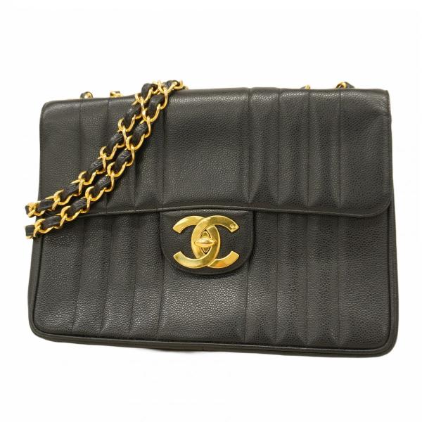 【5pb2887】シャネル ショルダーバッグ マドモアゼル Wチェーン デカココ キャビアスキン ブラック ゴールド金具【中古】レディース CHANEL（シャネル） ☆SALE【5pb2887】シャネル ショルダーバッグ