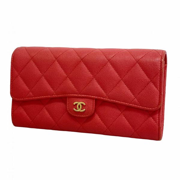 CHANEL: 2つ折り財布、マトラッセ、キャビアスキン、レッド色 CHANEL（シャネル） 【6ad4623-k】シャネル 長財布 マトラッセ