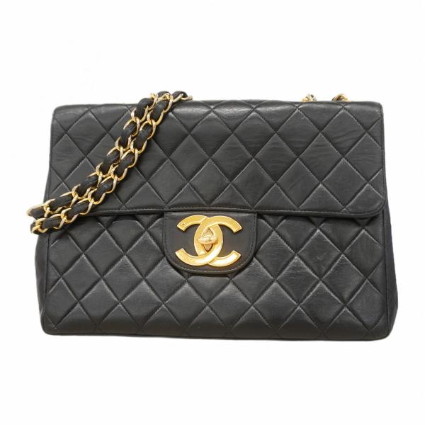 ★SALE【6db0926-h】シャネル ショルダーバッグ デカマトラッセ Wチェーン ラムスキン ブラック ゴールド金具【中古】レディース CHANEL（シャネル） ☆最終価格☆SALE 【6db0926-h】シャネル