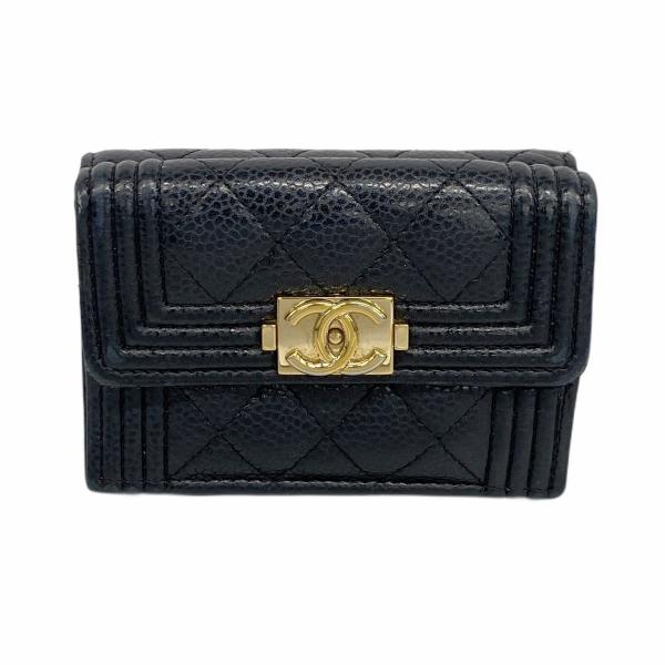 CHANEL 【5gd4388】シャネル 三つ折り財布 ボーイシャネル キャビア  
