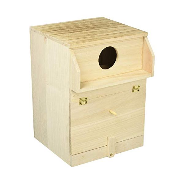 【商品概要】本体サイズ (幅X奥行X高さ) :25×19×18cm本体重量:0.49kg【商品説明】説明ボタンインコに最適な巣箱! セキセイインコに最適な形状の巣箱です。下部の扉が開閉でき、ストッパーも付いています。底にはヌキ型巣皿付き。裏...