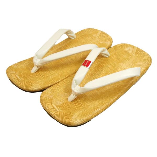 【商品概要】男物フォーマル雪駄　白本皮鼻緒M/L/LL(九寸)サイズ　皮底かかと鋲打ち　男フォーマル着物姿の定番の履物です。雪駄　白本皮鼻緒Lサイズ　牛革底でかかと鋲打ち 定番の履物です 白鼻緒で本皮、黒・色紋付の着物用で、男のフォーマル着...