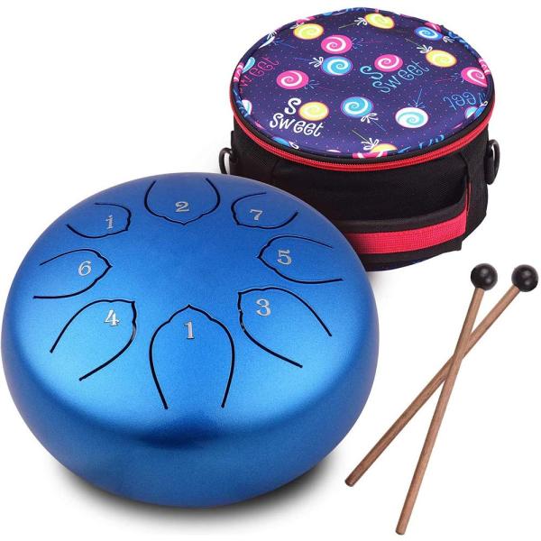 Musfunny スリットドラム タングドラム 8音 6インチ: スチールタングドラム 楽器 打楽器 楽譜付き マレット 収納バッグ付き - スチール
