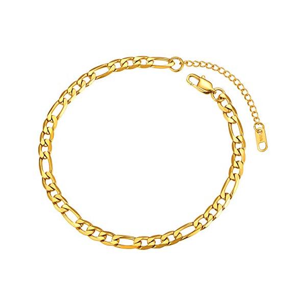 FOCALOOK 6ミリ ゴールド アンクレット メンズ ステンレス フィガローチェーン レディース 30センチ(5センチアジャスター含む)