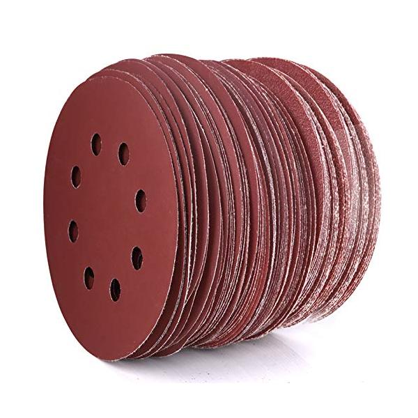 Teenitor サンディングディスク 125mm径 マジック式 集塵穴付ディスクペーパー 8穴 円形のサンドペーパー 65枚 電動サンダー用紙やすり