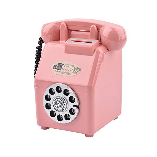 貯金箱 公衆電話 500円玉 ダイヤル式 昭和 80’s レトロ おもちゃ ATM 雑貨 (ピンク)