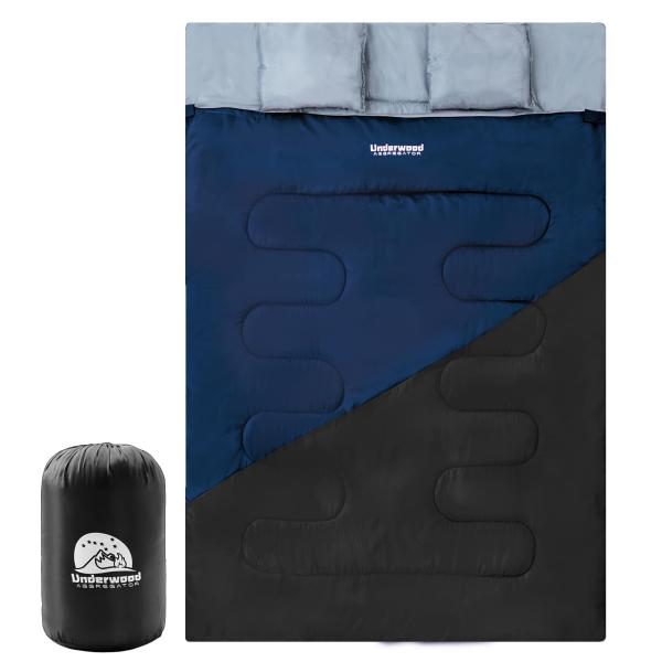 【商品概要】二人用寝袋：寝袋のサイズは220x150cmで、大人2人が入ることができます。封筒型のデザインで子どもや家族がシュラフで快適に寝られるほか、2つの可動式枕も付いています。市場で人気の高いおすすめの寝袋です。多機能デザイン：この二...