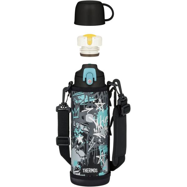 サーモス 水筒 真空断熱2ウェイボトル 1L/1.03L ブラックアクア 直飲み コップ付き 子供用 通園通学 FJJ-1001WF BKAQ