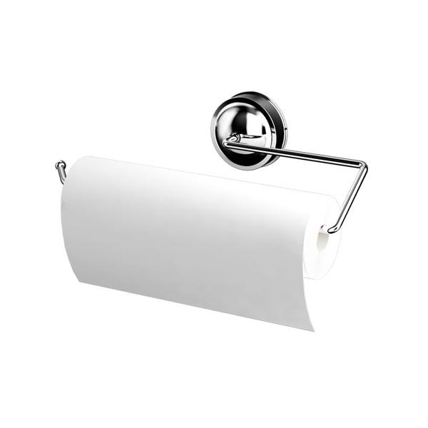 【送料無料】シンプルでスタイリッシュなステンレスペーパーホルダー。オススメのポイントは強力ジェル吸盤。接着剤や工具は不要！　吸引カップを60度右に回すだけの超強力吸盤！ジェルが気密性を保持してしっかり吸着。キッチンの湿気が多い場所でも、スト...