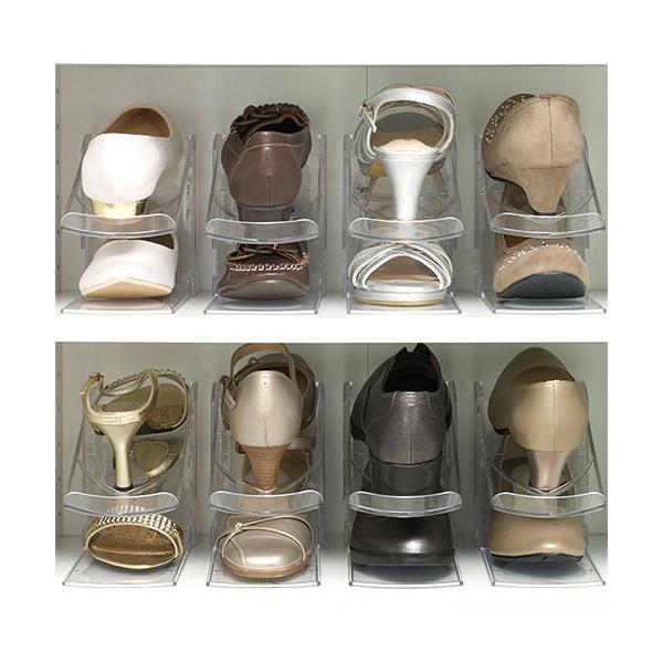 ※ご注意　写真は収納時の写真となります。ご購入の数量をご確認の上ご購入下さい。ハイヒールにも対応！高さ3段階調節付き。狭い下駄箱の有効活用。収納量が2倍にアップ。パンプスなどのかかとが高い靴も高さ調節が出来るので、重ねてすっきり収納出来ます...