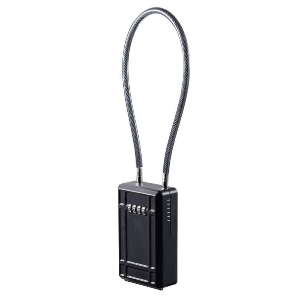 【商品名】　サンワダイレクト 鍵収納 キーボックス ダイヤル式 4桁 大型 ワイヤー長46cm 盗難防止 200-SL066BK 【商品説明】　・ダイヤル式の為、鍵を紛失する心配がありません。直接会う事ができない場合でもドアノブや窓枠等に取...