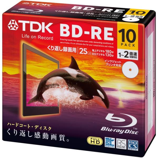 【商品名】　TDK 録画用ブルーレイディスク BD-RE 25GB 1-2倍速 ホワイトワイドプリンタブル 10枚 5mmスリムケース BEV25PWA 【商品説明】　・入数:10・盤面印刷:可 / 印刷面:ワイド・種類:AV用 / 記録面...