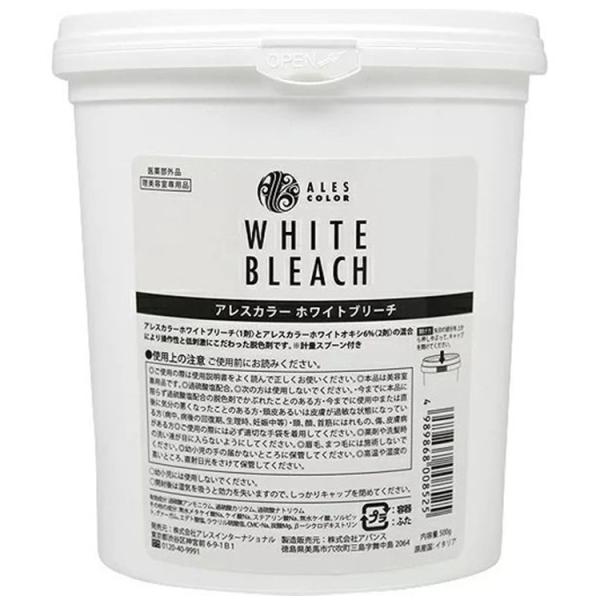ホワイトブリーチ 500gゆるやかにリフトアップ。高い脱色力でベースカラーをコントロール。アレスカラーホワイトブリーチ<1剤>とアレスカラーオキシ<2剤>の混合で、操作性にもこだわった脱色剤です。