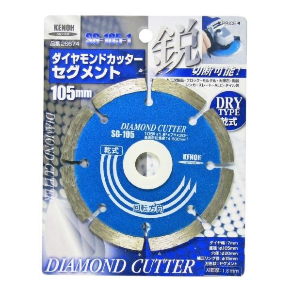 KENOH　ダイヤモンドカッター　セグメント　乾式　105mm　SG105-1　品番：26674　【ネコポス発送（8個まで／メール便）】