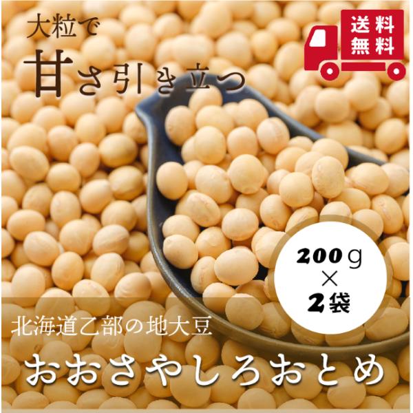 【令和６年度産】■名　　称：大豆■品　　目：大莢白乙女（おおさやしろおとめ）■原材料名：大豆（大莢白乙女）■原産地　：北海道乙部町産■内容量　：400g（200g×2個）■保存方法：直射日光・高温多湿を避けて保存■賞味期限：製造から1年■製...