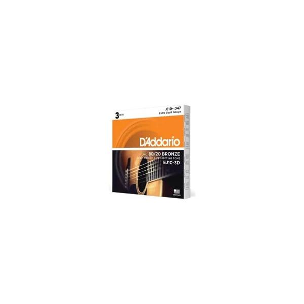 他サイト： 【アコースティックギター弦 3セット】 ダダリオ D'Addario EJ10-3D Extra Light 10-47 80/20 BRONZE 3セットパック お買い得 正規品の商品画像
