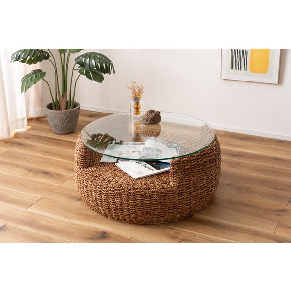 ローテーブル　ガラステーブル　円形　リゾート風 東谷 【アバカ ラウンドテーブル】ローテーブル センターテーブル