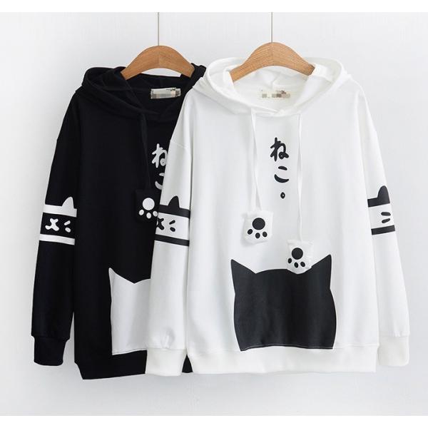 パーカー可愛いパーカーフード付き森ガール系ネコ二点送料無料ガールズ ゆったりアウターカジュアルスウェットトップス プルオーバー猫プリント Q3570 妖精の尻尾 通販 Yahoo ショッピング
