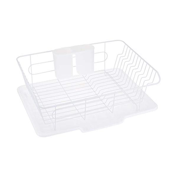 他サイト： パール金属 金属 食器 水切り かご 水が流れる トレー付 ホワイト タテ置き 白 アルデオ HB-4593の商品画像