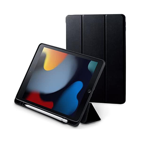 エレコム iPad 10.2インチ(2019 2020年モデル対応) レザーケース 手帳型 2アングル Apple Pencil収納 スリープ対応 ブラック┃TBWA19RWVSABK
