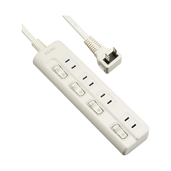 ELPA エルパ LEDランプ スイッチ付タップ 上挿し 4個口 1m WLS-LU41EB