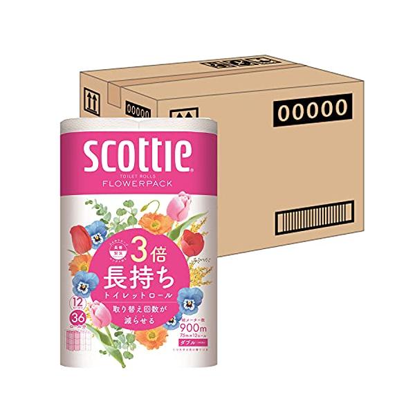 他サイト： 【ケース販売】 スコッティ フラワーパック 3倍長持ち トイレット12ロール 75mダブル ホワイト ×4パック入りの商品画像