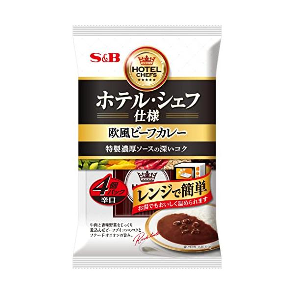 ・白  ・・FlavorName:辛口・電子レンジ調理対応。・お得な4個パック仕様の本格欧風カレーです。・牛肉と香味野菜をじっくり煮込んだビーフブイヨンと、じっくり炒めたソテー・ド・オニオンの旨み。・生クリームで仕上げたコク深い味わいです。
