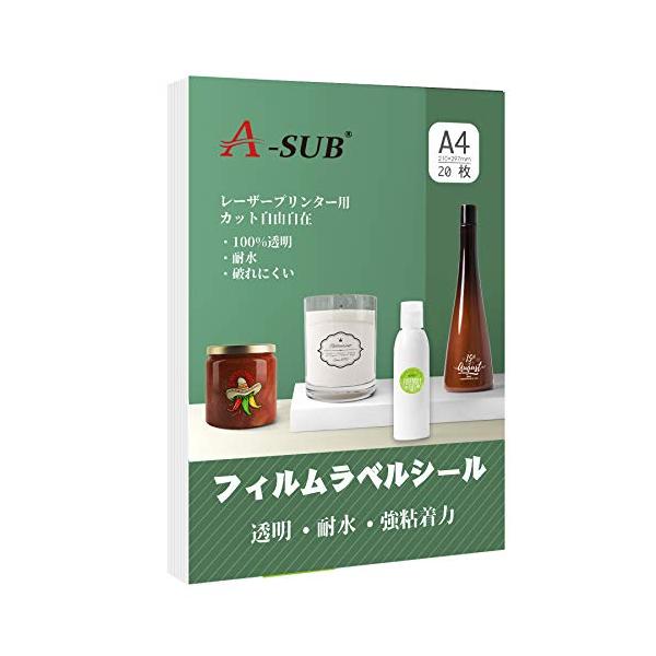 ・透明 A4-20枚 ・用紙タイプ：透明petフィルムラベルシール、A4-20枚　ノーカット・   対応プリンター：レーザープリンター用・   特性：きれいにはがせるタイプ。100%透明なので、どんな背景とも完璧に合って違和感ない。速乾、美...