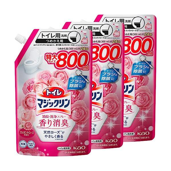 他サイト： マジックリン 【まとめ買い】トイレ消臭・洗浄 香り消臭 エレガントローズの香り つめかえ用 800ｍｌ×3個の商品画像