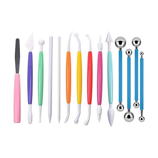 【粘土工具・14点セット】パテや粘土細工などの盛り付け、ならし、かき取り作業に最適です。陶芸や粘土細工、彫刻等の小細工に最適です。粘土の削り出しや荒削り、あらゆる面におけるライン出しや表現出し、彫りおこし作業にも便利です。・【実用便利】軽量...