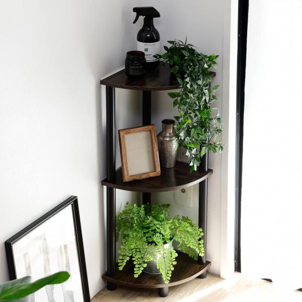 3段コーナー・ダークブラウン4 幅27 NSR-3C(DBR4/BK)・Style:3段コーナー・【組立かんたん！すぐに使える】工具不要のかんたん組み立てラック。この商品ならパイプを順番にねじって止めていくだけなので、一人でもかんたんに組立...