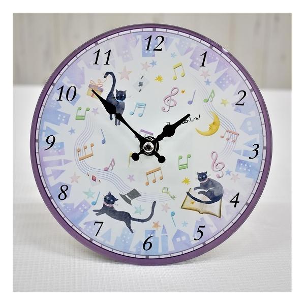 ウォールクロック 置き型 掛け型兼用 8090072 ミュージック柄 猫