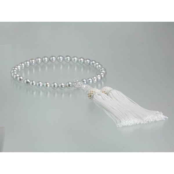 珠数（数珠・念珠） 7.5-8mm あこや真珠 グレー 人絹白房 片手 : 音羽  