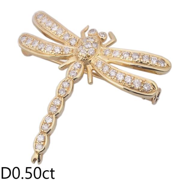 音羽屋□ ダイヤモンド/0.50ct K18YG トンボモチーフ ブローチ 