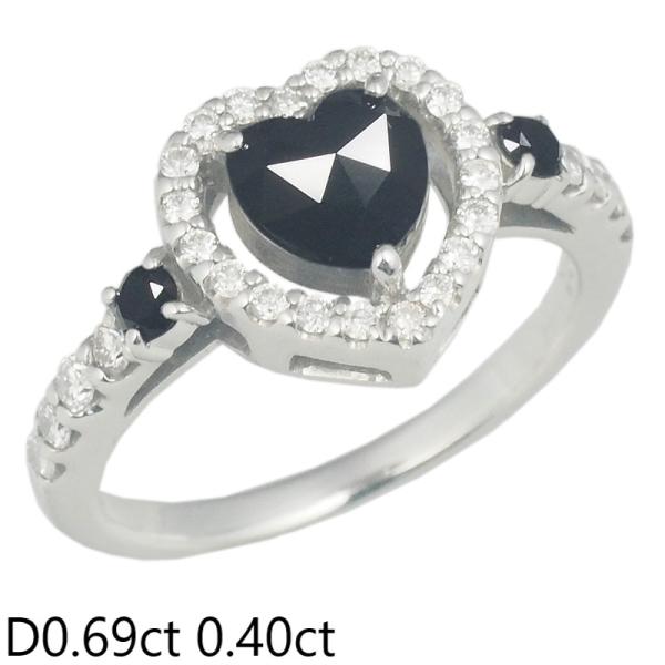 音羽屋□ ダイヤモンド/0.69ct 0.40ct K18WG ブラックダイヤ ハート