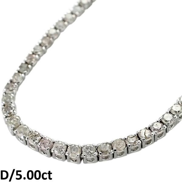 音羽屋□ ダイヤモンド/5.00ct K18WG テニスネックレス 仕上済 鑑別書